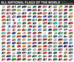 todas as bandeiras nacionais oficiais do vetor de design de nota adesiva mundial