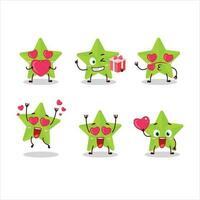 Novo verde estrelas desenho animado personagem com amor fofa emoticon vetor