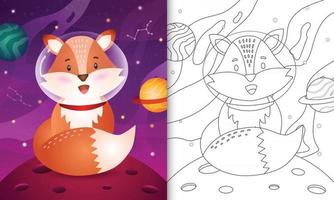 livro de colorir para crianças com uma raposa fofa na galáxia espacial vetor