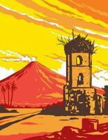 mayon vulcão e Cagsawa ruínas Sino torre Albay Filipinas wpa arte deco poster vetor