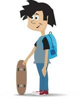 desenho animado adolescente segurando skate e vestindo saco vetor