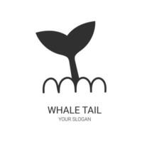 Preto baleia rabo logotipo com oceano ondas. silhueta vetor ilustração em branco fundo.