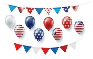 conjunto do realista balões, bandeiras com EUA bandeira. vetor