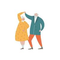 idosos casal dança conceito. ativo estilo de vida do Senior homem mulher. dançando velho pessoas. dança classe para idosos pessoas. feliz aposentado pessoas, pensionistas. isolado mão desenhado plano vetor ilustração.