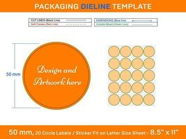 20 unidades 50. milímetros círculo ou volta rótulo adesivo dieline modelo dentro carta página vetor