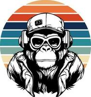 música macaco clipart, legal macaco dentro fones de ouvido e oculos de sol vetor