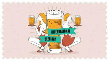 plano internacional Cerveja dia bandeira com dois lindo mulheres vetor