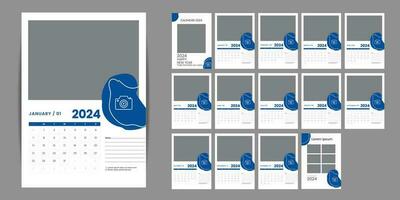 por mês escrivaninha calendário modelo para 2024 ano. semana começa em Domingo. parede calendário 2024 dentro uma minimalista estilo, conjunto do 12 meses, planejador, impressão modelo, escritório organizador vetor. vetor