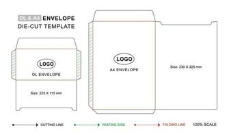 envelope morrer cortar modelo para a4 e dl, branco envelope brincar vetor