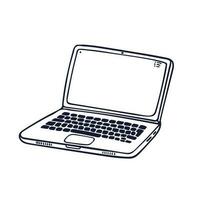 computador portátil dentro rabisco estilo. caderno com esvaziar branco tela em branco fundo vetor ilustração