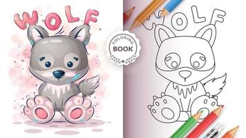 adorável lobo livro para colorir vetor