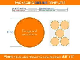 5 unidades 91 milímetros círculo etiquetas adesivo dieline modelo vetor