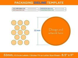 13 unidades 53 milímetros círculo rótulo adesivo dieline modelo vetor