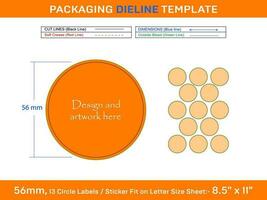 13 unidades 56 milímetros círculo etiquetas adesivo dieline modelo vetor