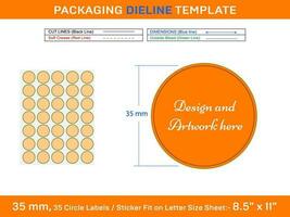 35 unidades 35 milímetros círculo ou volta rótulo adesivo dieline modelo vetor
