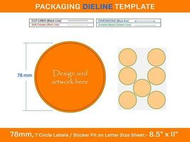 7 unidades 78 milímetros círculo etiquetas adesivo dieline modelo vetor