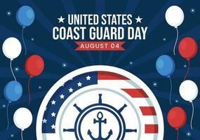 Unidos estados costa guarda dia vetor ilustração em agosto 4 com americano bandeira e navio fundo dentro plano desenho animado mão desenhado modelos
