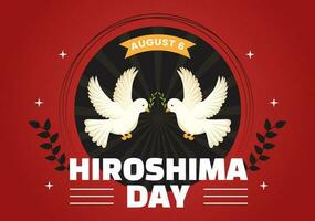 Hiroshima dia vetor ilustração em 6 agosto com Paz pomba pássaro e nuclear explosão fundo dentro plano desenho animado mão desenhado modelos