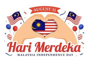 Malásia independência dia vetor ilustração em 31 agosto com acenando bandeira dentro nacional feriado plano desenho animado mão desenhado fundo modelos