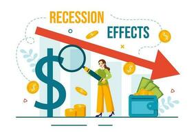 recessão efeitos vetor ilustração com impacto em econômico crescimento e econômico atividade declínio resultado dentro plano desenho animado mão desenhado modelos