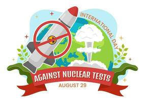 internacional dia contra nuclear testes vetor ilustração em agosto 29 com banimento placa ícone, terra e foguete bombear dentro mão desenhado modelos