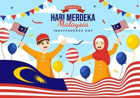 Malásia independência dia vetor ilustração em 31 agosto com acenando bandeira dentro nacional feriado plano desenho animado mão desenhado fundo modelos