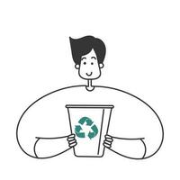 mão desenhado rabisco pessoas segurando recicláveis ilustração vetor