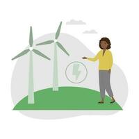 vento turbinas poder plantar. verde energia industrial conceito, limpar \ limpo Produção do eletricidade vetor