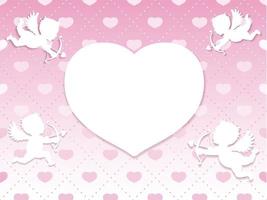 modelo de cartão de vetor sem costura de dia dos namorados com quatro cupidos mirando em uma forma de coração branco em branco