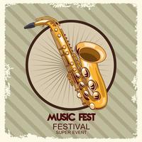 pôster do festival de música com saxofone vetor