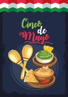 celebração do cinco de mayo com maracas e comida vetor