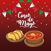 celebração do cinco de mayo com guirlandas e comida vetor