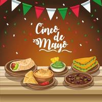 celebração do cinco de maio com comida deliciosa na mesa vetor