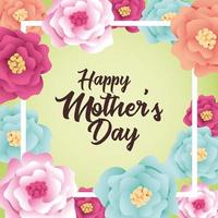 cartão de feliz dia das mães com moldura quadrada de flores vetor