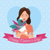 personagem feliz dia das mães com buquê de flores vetor