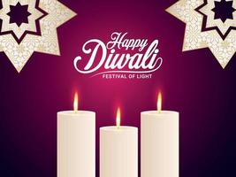 cartão comemorativo feliz diwali festival indiano com vela vetor
