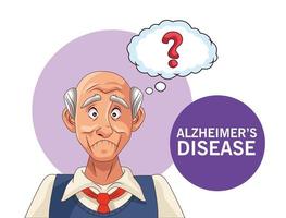 paciente idoso com doença de Alzheimer com balão de perguntas e respostas vetor