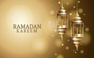 celebração ramadan kareem com lanternas douradas penduradas vetor