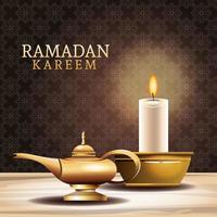 celebração ramadan kareem com lâmpada mágica e vela vetor