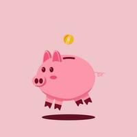 vetor ilustração do fofa porquinho banco salvando dinheiro com queda moedas. Projeto investimento