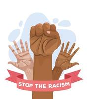 pôster do dia internacional pare o racismo com as mãos protestando interracial vetor