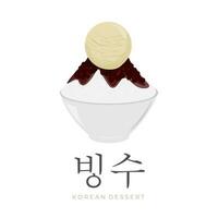 coreano doce vermelho feijão raspada gelo ilustração bingsu bingsoo com adicionado gelo creme vetor