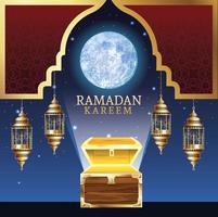 celebração ramadan kareem com baú vetor