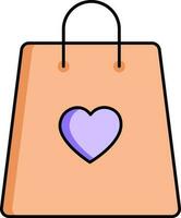 coração símbolo em levar saco ícone dentro laranja e roxa cor. vetor