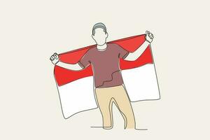 cor ilustração do uma homem segurando a indonésio bandeira vetor