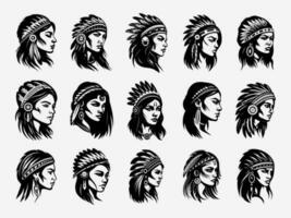 nativo americano indiano menina cabeça mão desenhado ilustração vetor