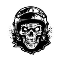 crânio zumbi vestindo motocicleta motociclista capacete logotipo vetor