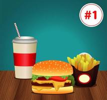 modelo de menu de fast food com combinação de refeição número um vetor