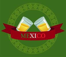 copos de tequila mexicana bebem em moldura de fita vetor