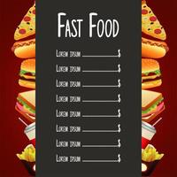 modelo de menu de lista de fast food delicioso em fundo vermelho e cinza vetor